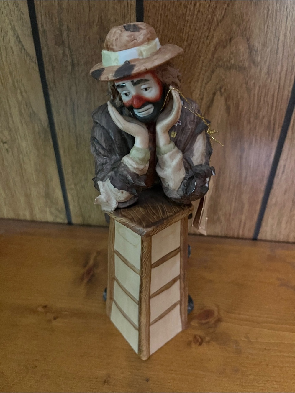 Hand-Painted Clown Figurine in Brown and Cream - Decorative Home Art